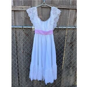 Vint. 80s Gone With The Wind Southern Belle Lace Ruffles White Purple Prom Dress